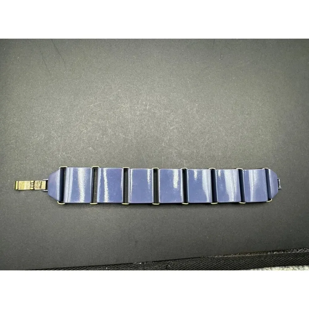 J.Crew Signed Blue Jumbo Enameled Metal Chunky Link Statement Bracelet